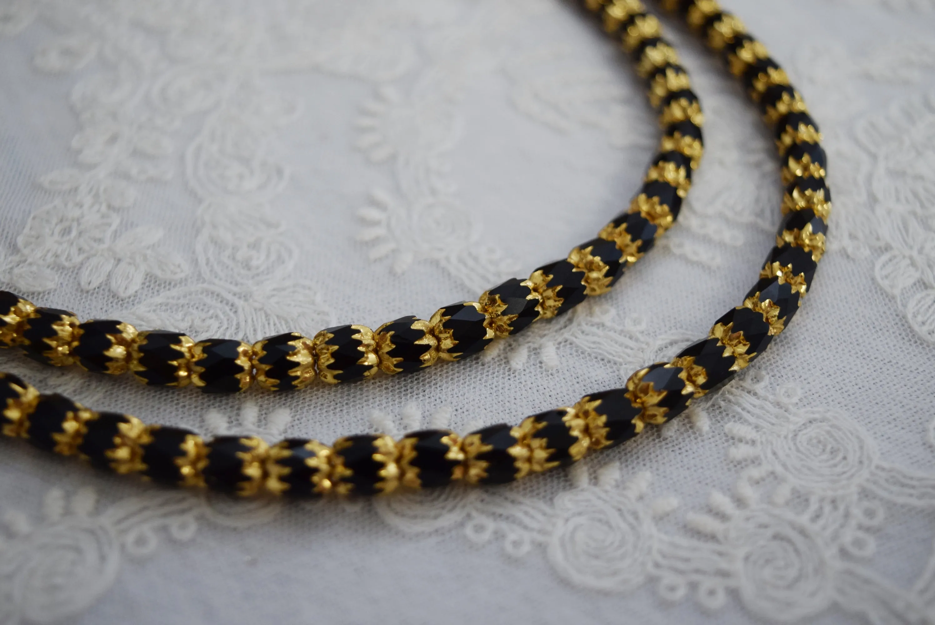 Black and Gold Faceted Beaded Necklace