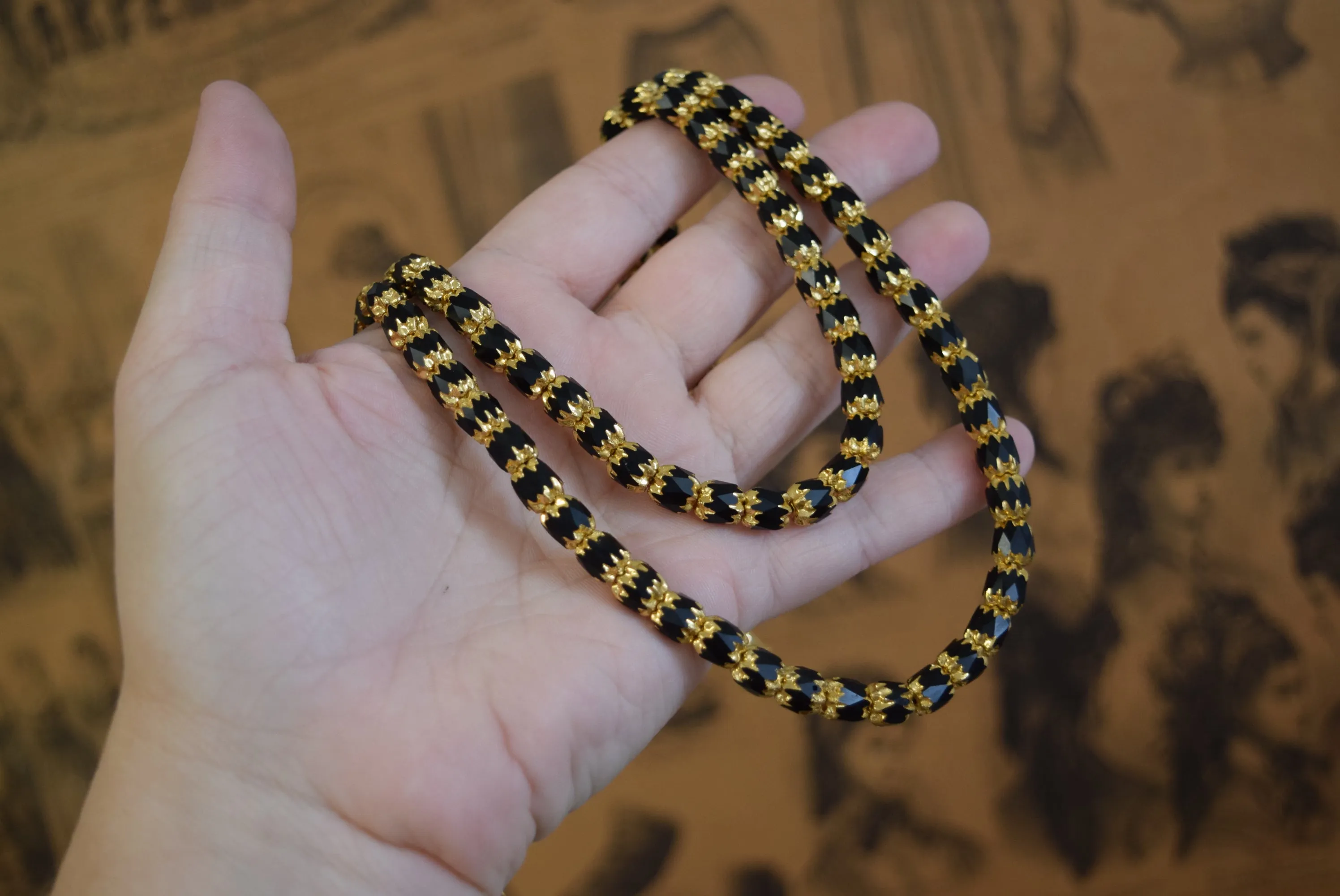 Black and Gold Faceted Beaded Necklace