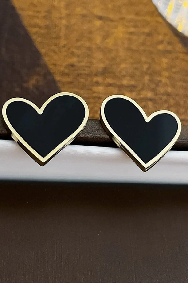 BLACK HEART STUD EARRINGS