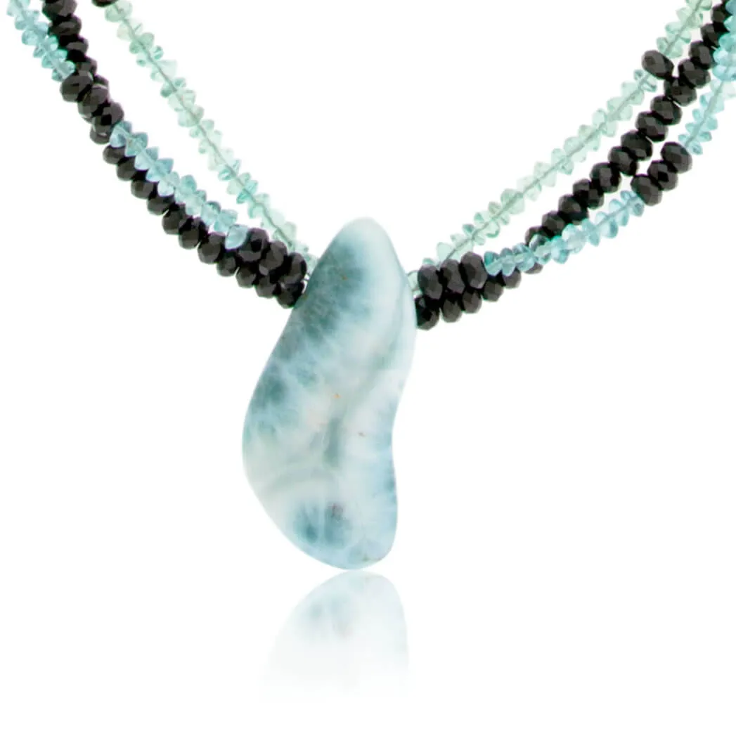 Black Spinel, Apatite & Larimar Beaded Necklace