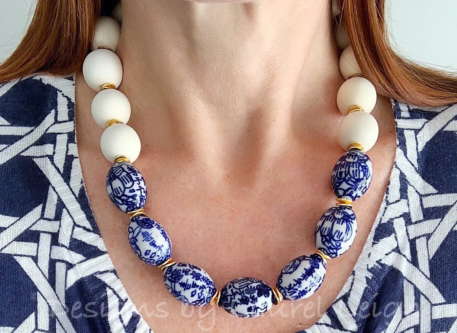 Blue & White Chinoiserie Statement Necklace