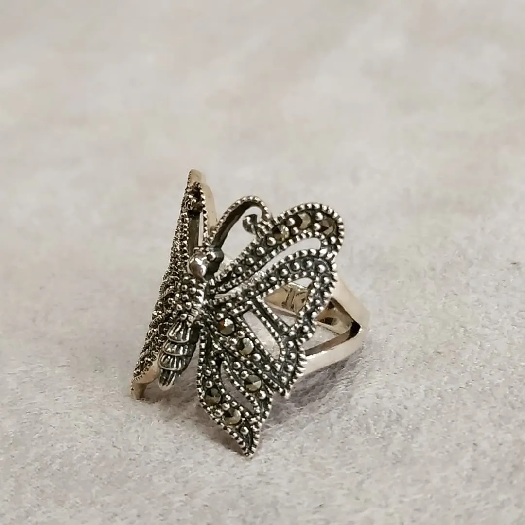 Butterfly Ring in Silver Marcasite