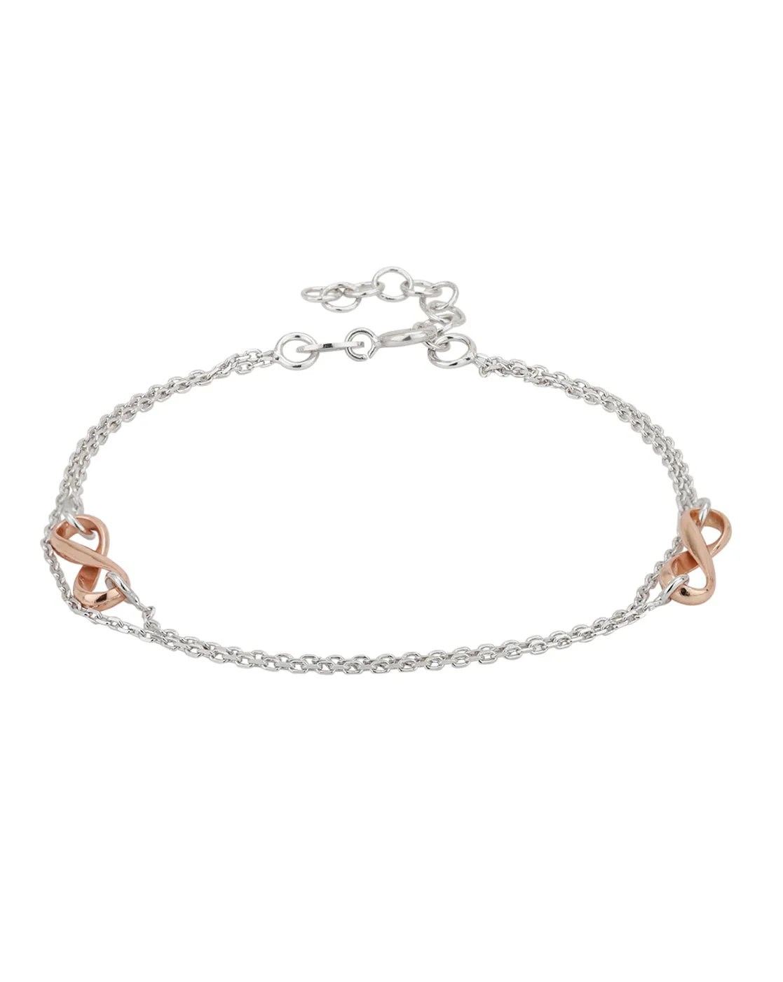 Carlton London Double Toned Rhodium Plated Infinity Link Bracelet