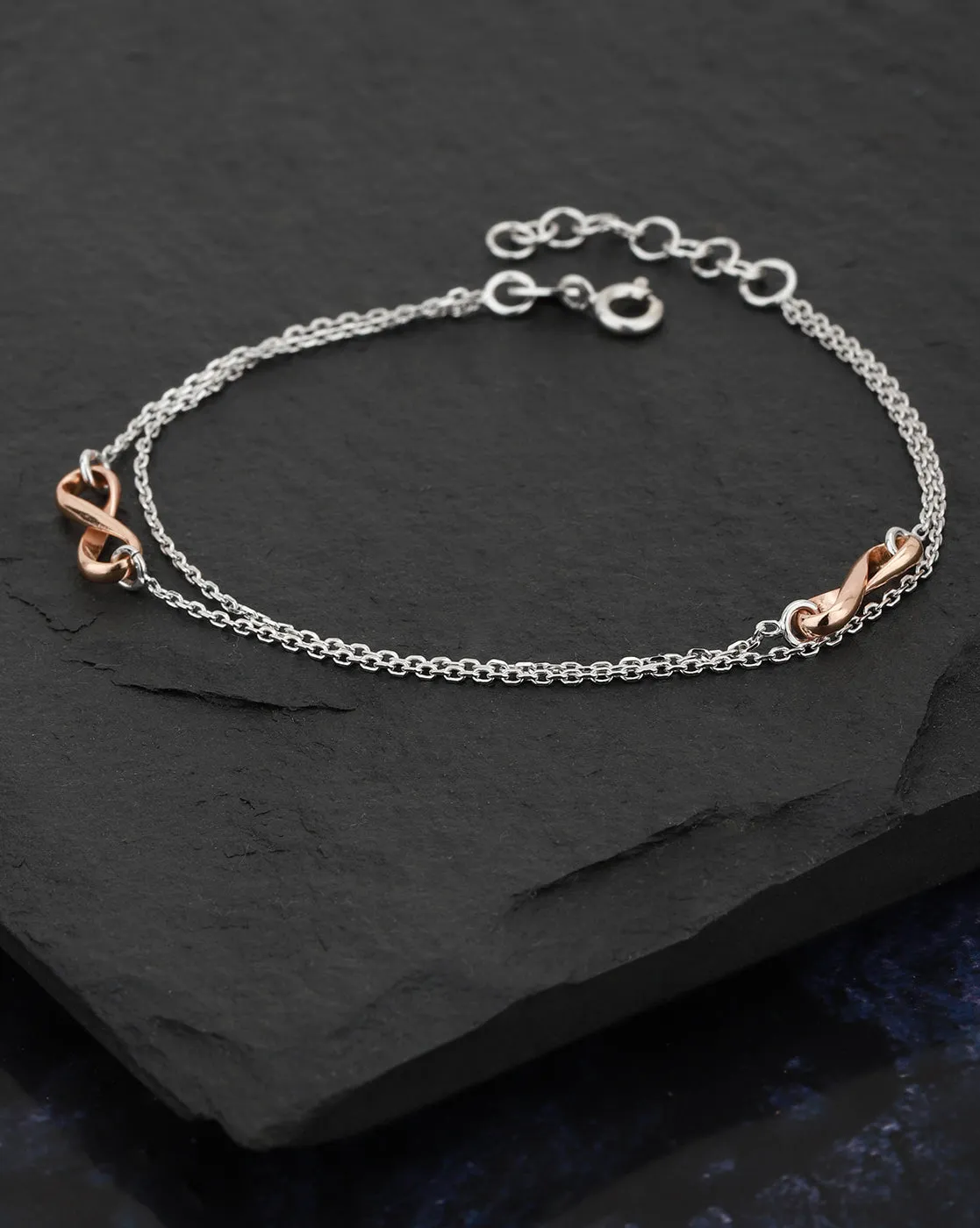 Carlton London Double Toned Rhodium Plated Infinity Link Bracelet