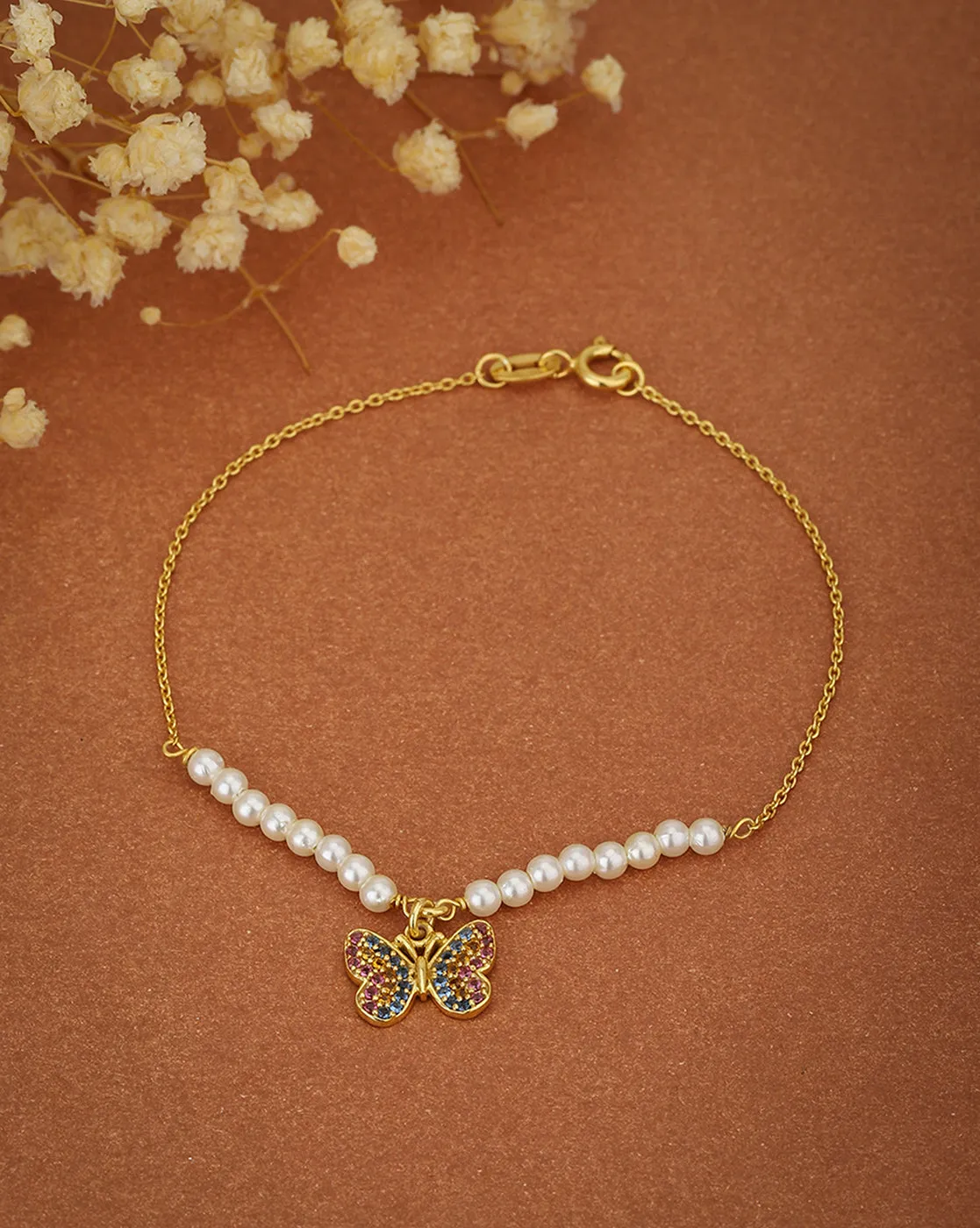 Carlton London Gold Plated With Pearls Butterfly Bracelet For Women