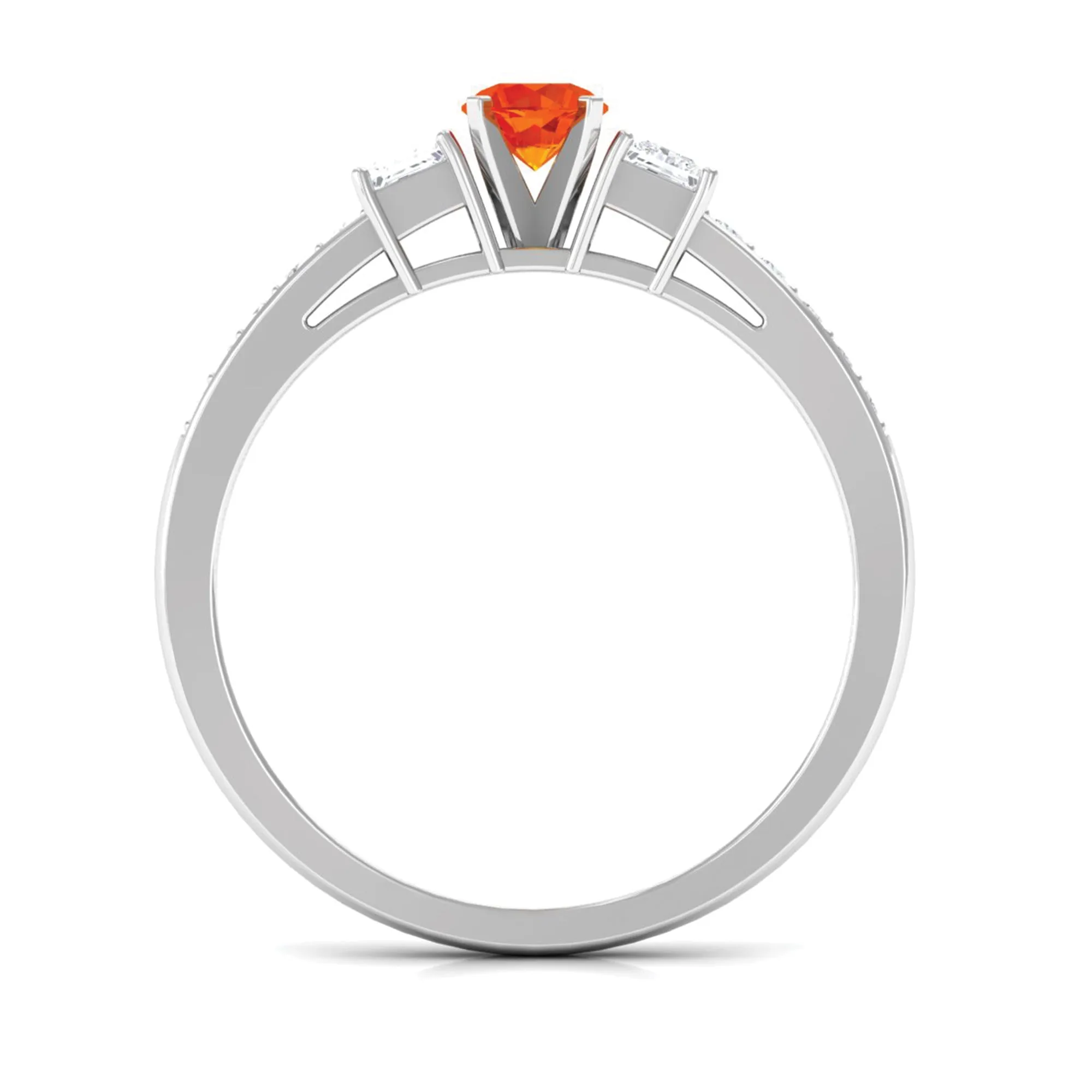 Classic Round Shape Orange Sapphire and Diamond Engagement Ring