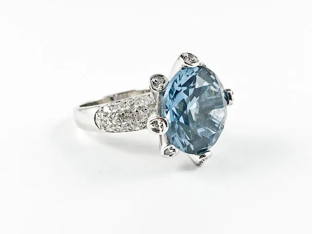 Classic Unique Round Center Blue CZ Setting Silver Ring