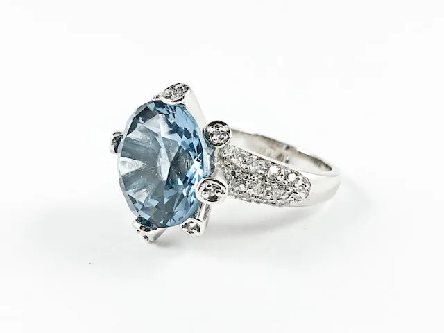 Classic Unique Round Center Blue CZ Setting Silver Ring