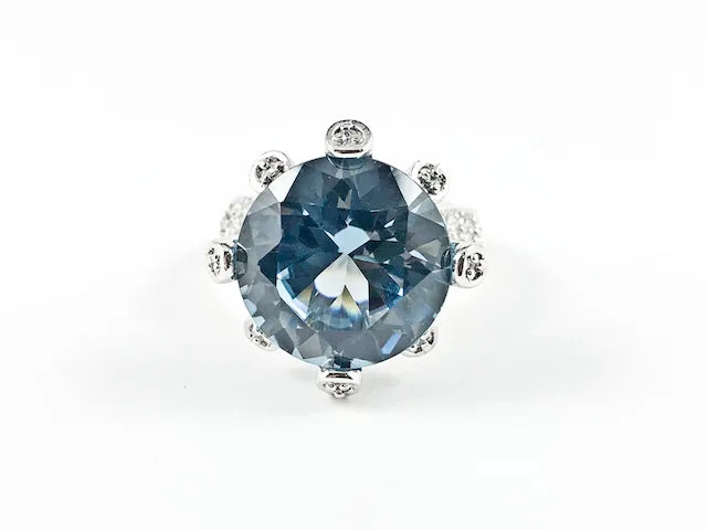 Classic Unique Round Center Blue CZ Setting Silver Ring