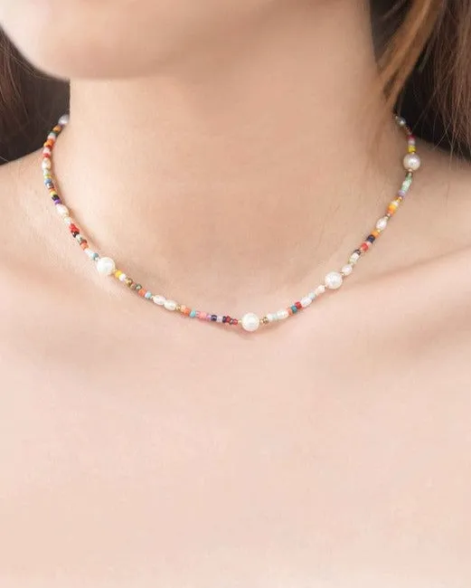 Color Wave Beaded Pearl Necklace