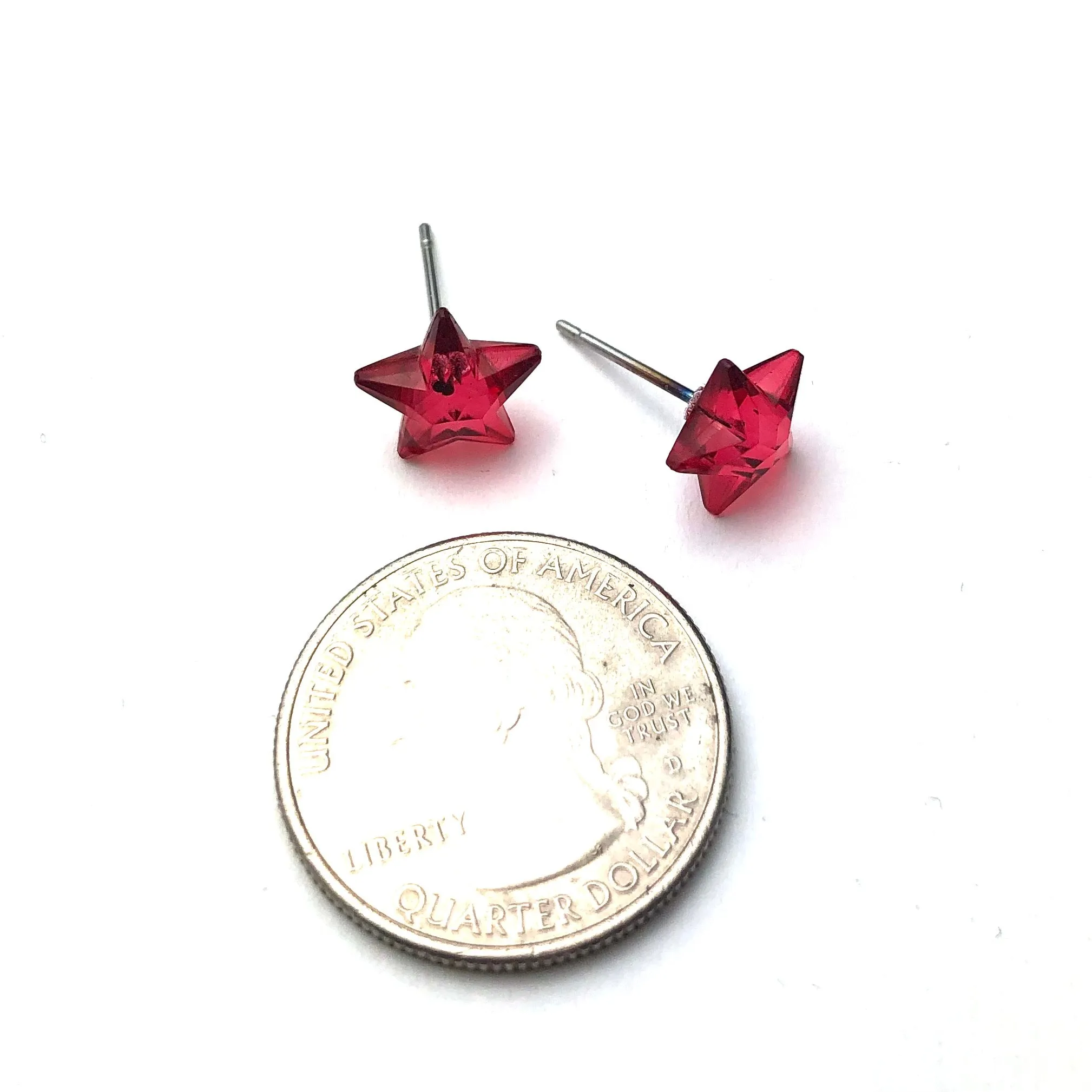 Cranberry Red Faceted Petite Star Stud Earrings