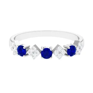 Created Blue Sapphire and Diamond Half Eternity Band Ring