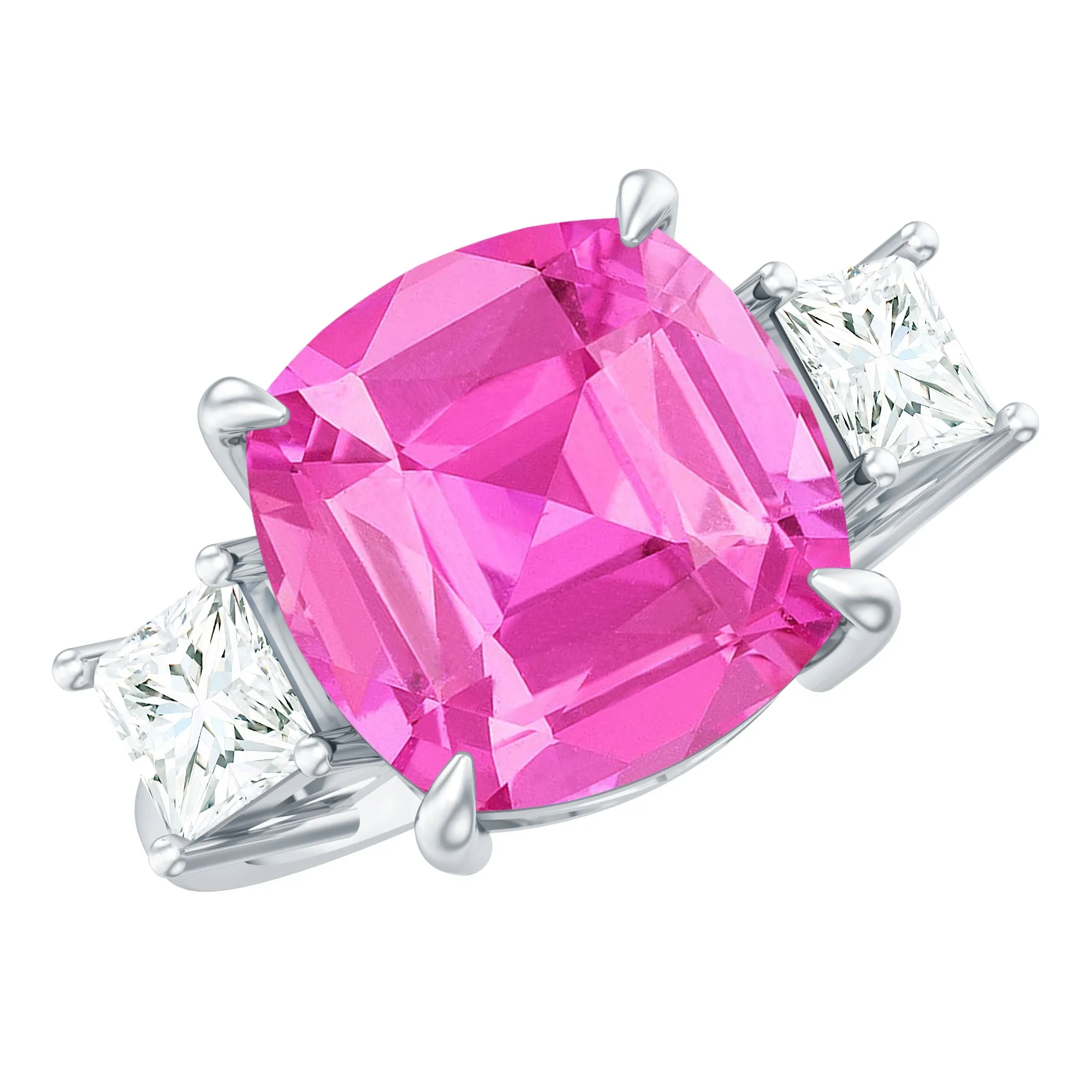 Cushion Cut Created Pink Sapphire Solitaire Engagement Ring with Moissanite