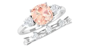 Cushion Cut Morganite Ring Set with Diamond