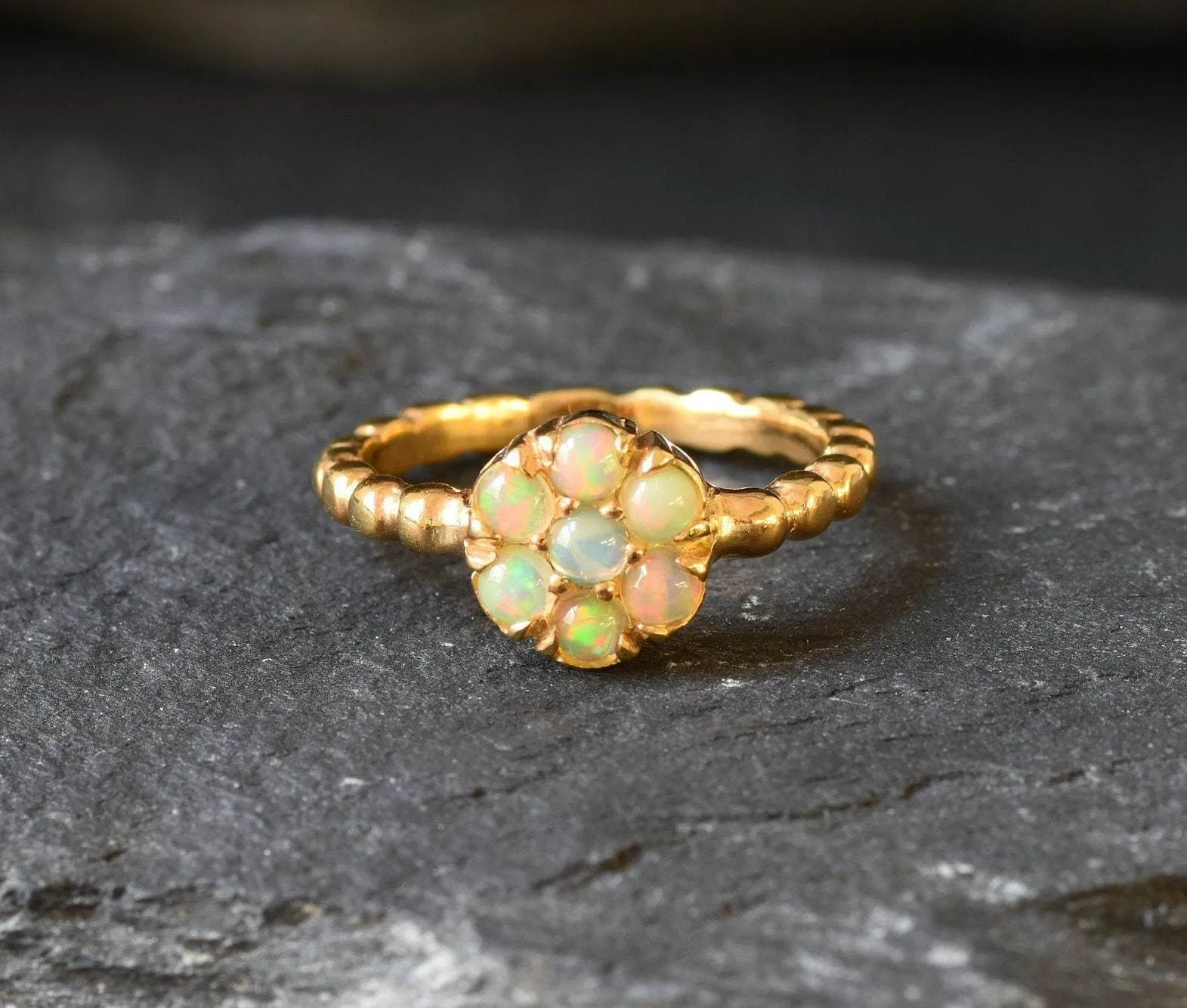 Dainty Opal Gold Ring - Flower Ring - Natural Fire Opal Ring - Daisy Opal Ring