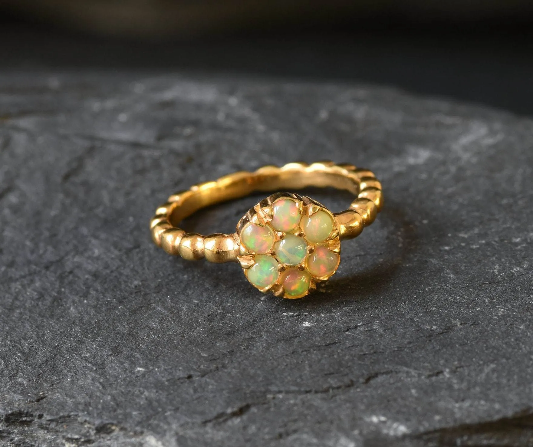 Dainty Opal Gold Ring - Flower Ring - Natural Fire Opal Ring - Daisy Opal Ring