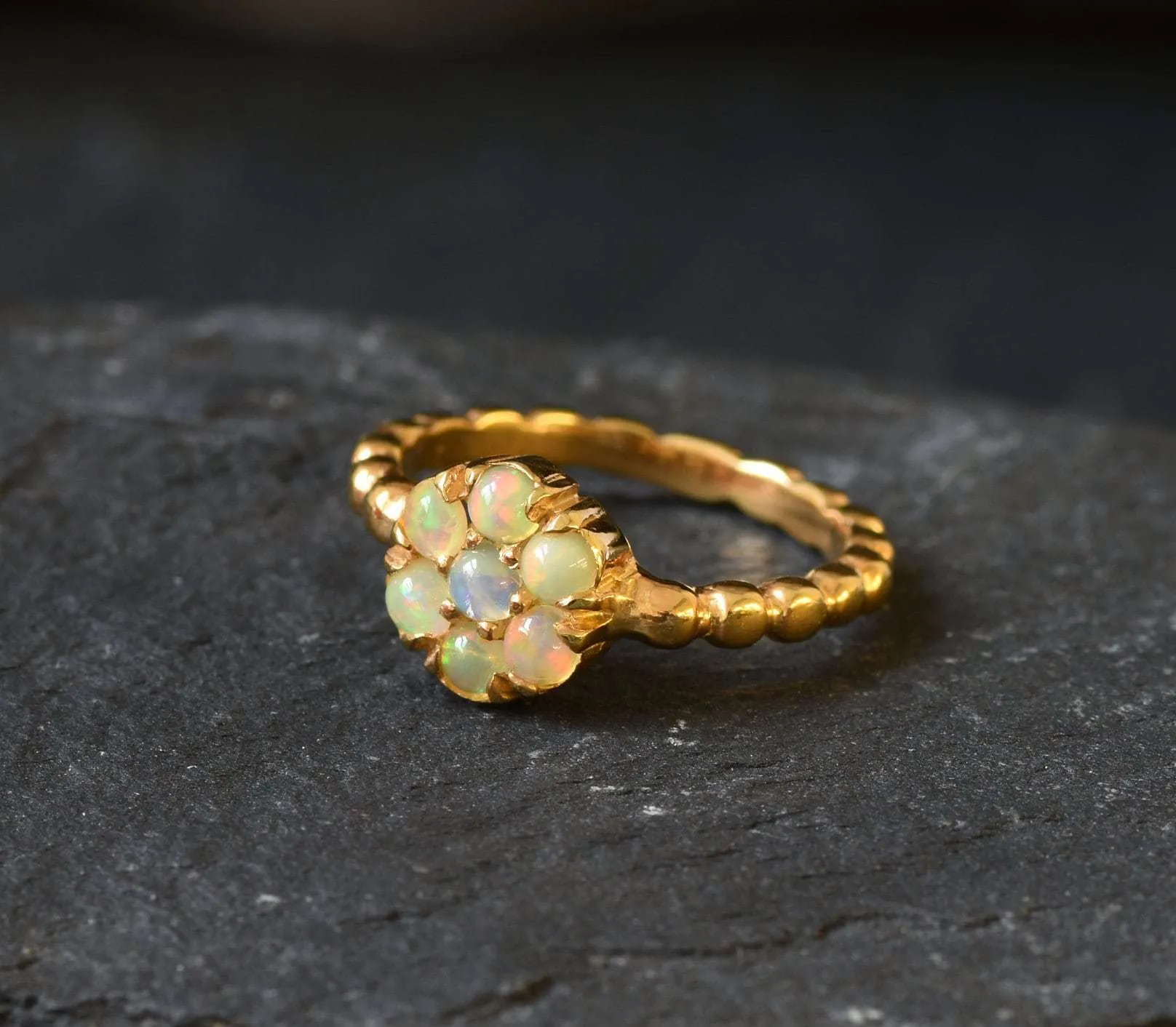 Dainty Opal Gold Ring - Flower Ring - Natural Fire Opal Ring - Daisy Opal Ring