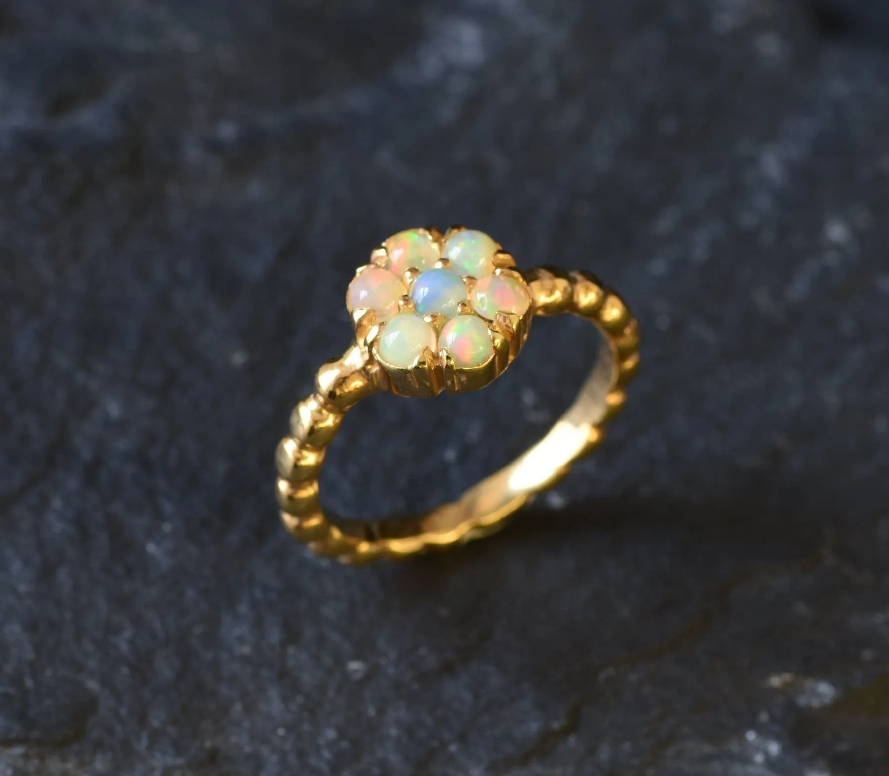 Dainty Opal Gold Ring - Flower Ring - Natural Fire Opal Ring - Daisy Opal Ring