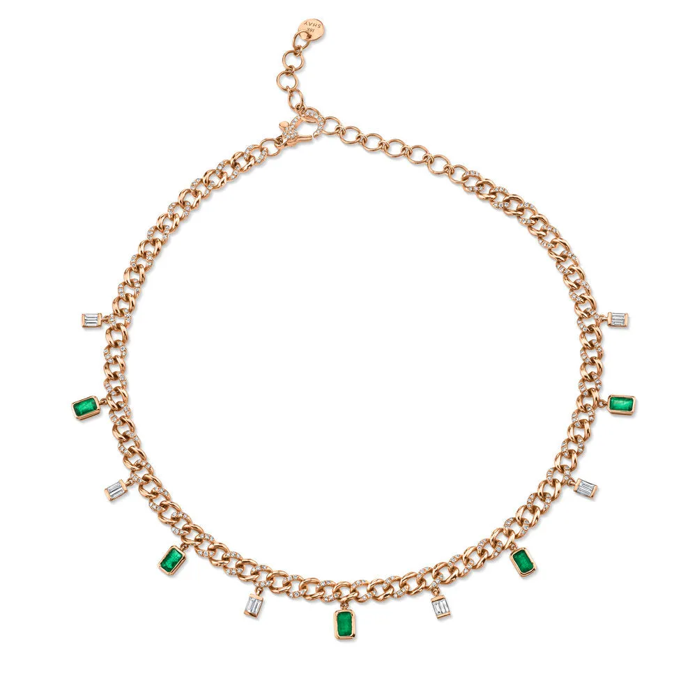 DIAMOND & EMERALD BAGUETTE DROP LINK ANKLET