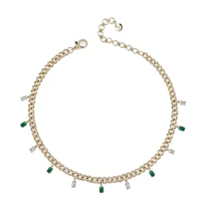 DIAMOND & EMERALD BAGUETTE DROP LINK ANKLET