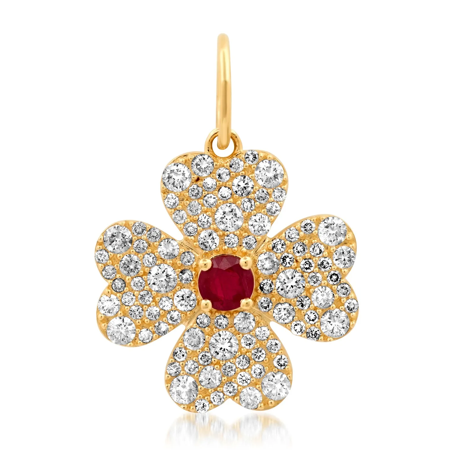 Diamond and Ruby Lucky Four Leaf Clover Charm