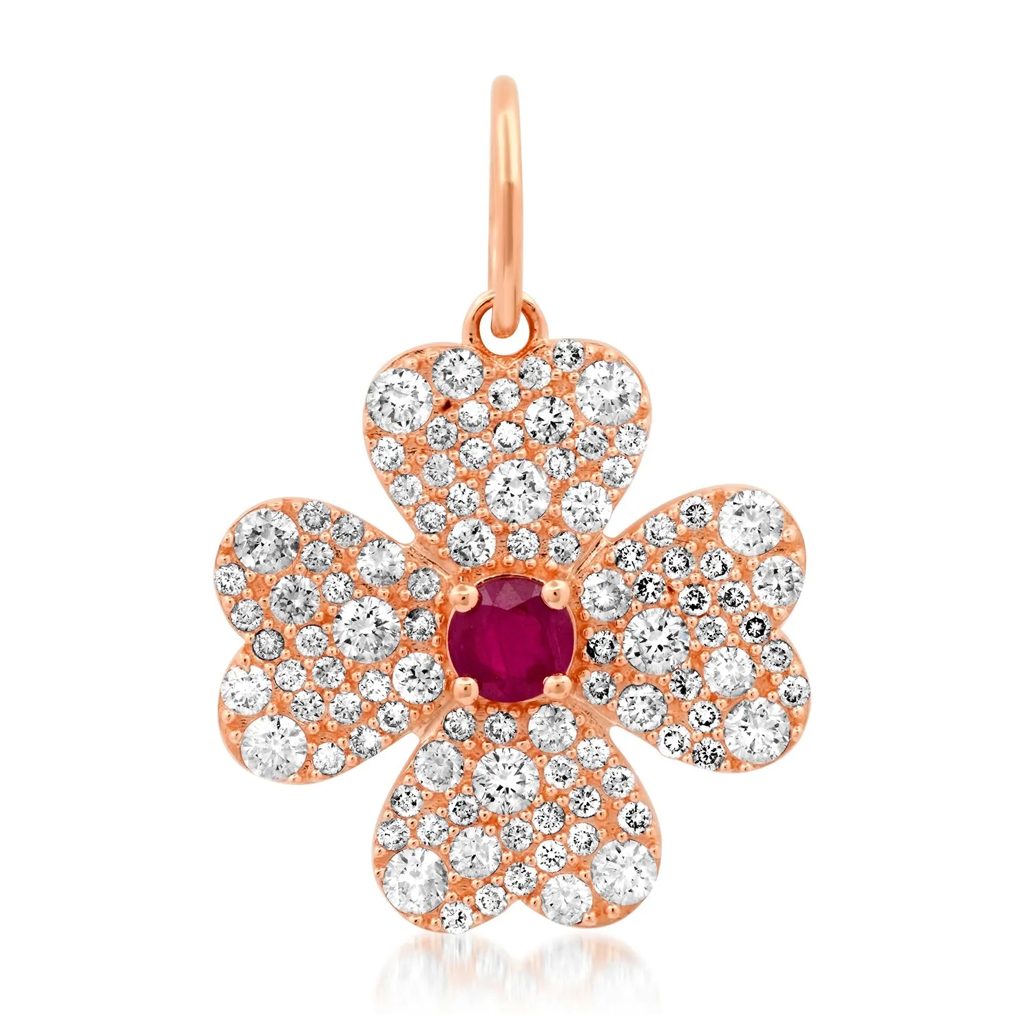 Diamond and Ruby Lucky Four Leaf Clover Charm