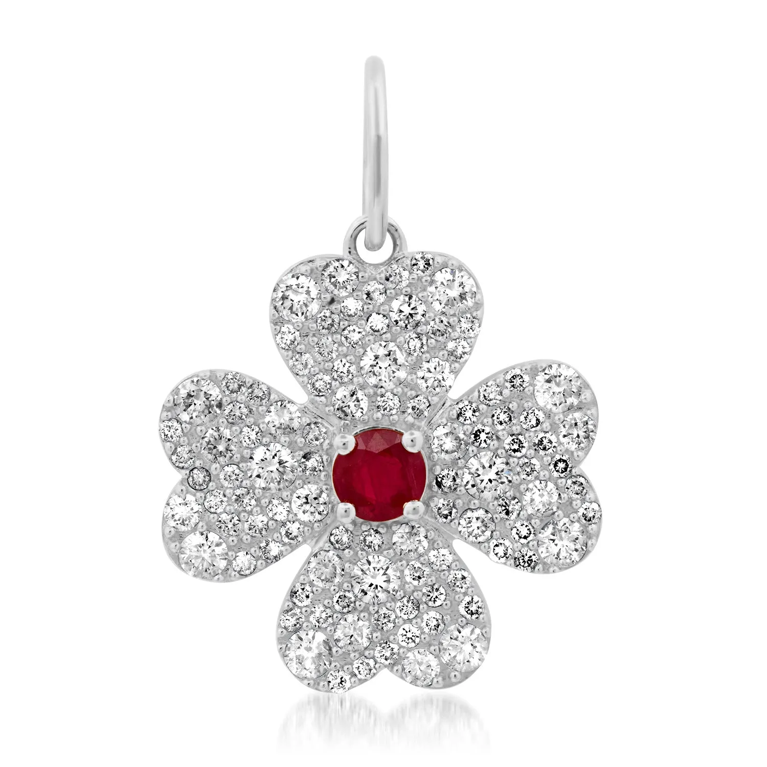 Diamond and Ruby Lucky Four Leaf Clover Charm