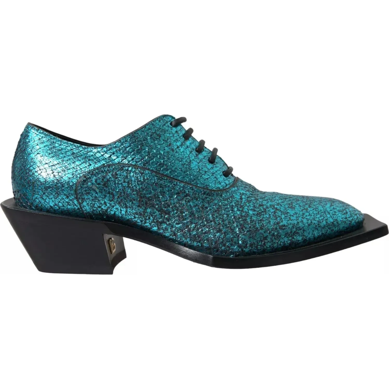 Dolce & Gabbana Blue Leather Derby Block Heels Dress Shoes