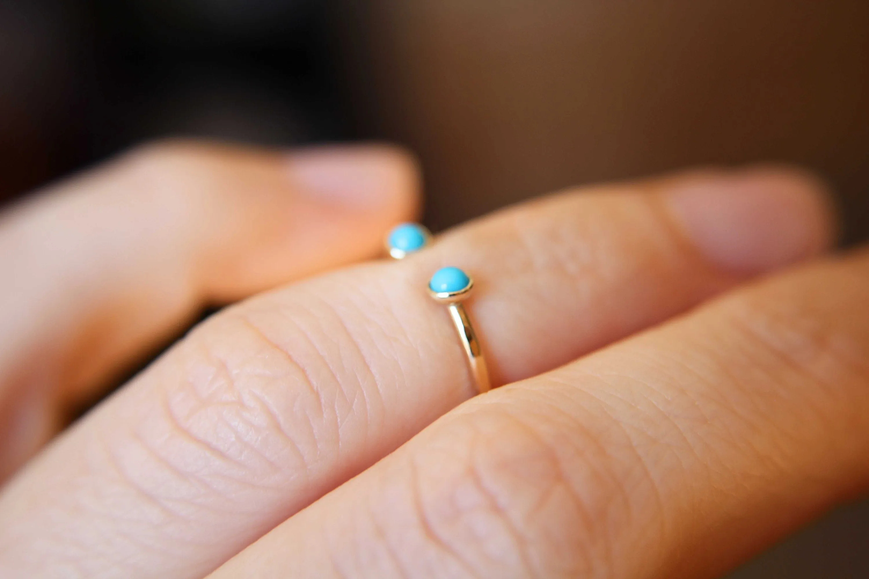 Dual Open Ring, Open Ring, Gold Open Gemstone Ring, Double Turquoise Ring, Midi Ring, Open Turquoise Ring, Stacking Ring,Gold Turquoise Ring