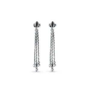 Dual Tassel Earring Long - Sterling Silver