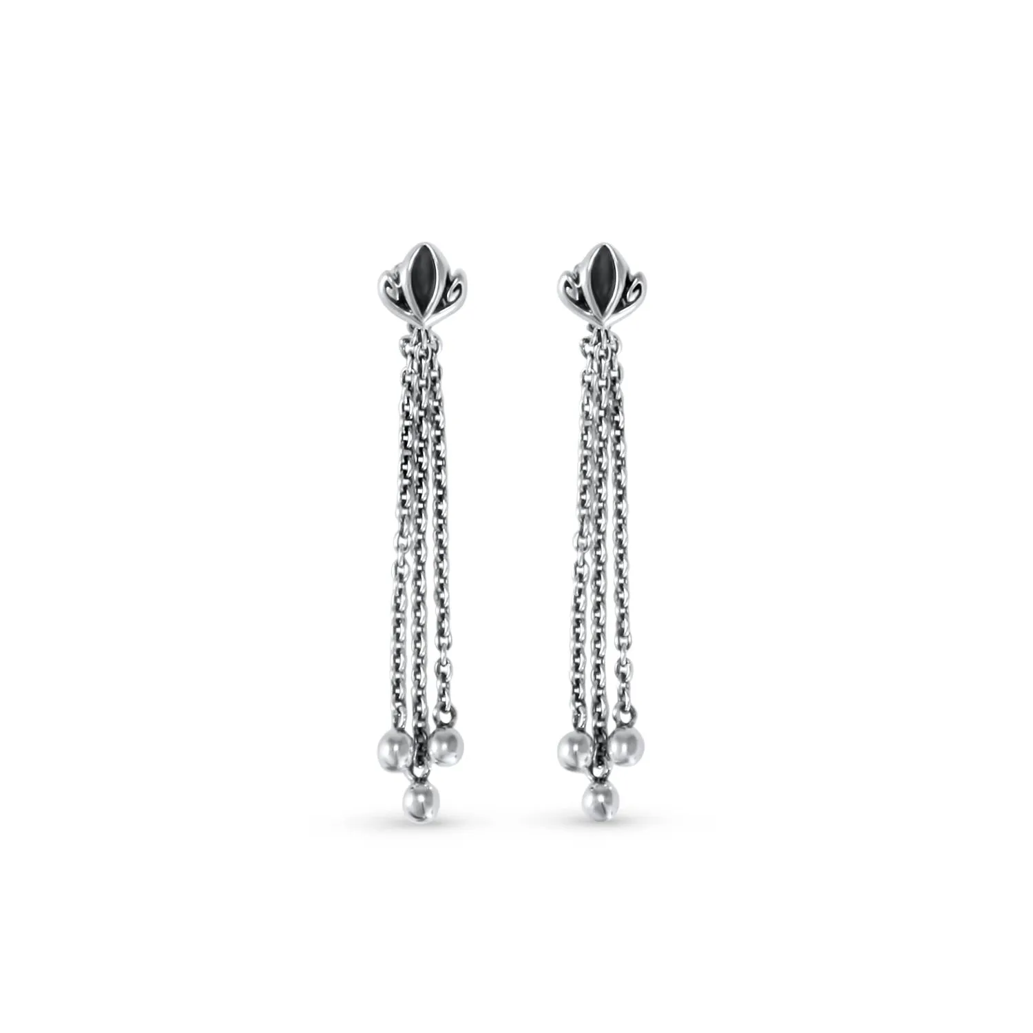 Dual Tassel Earring Long - Sterling Silver