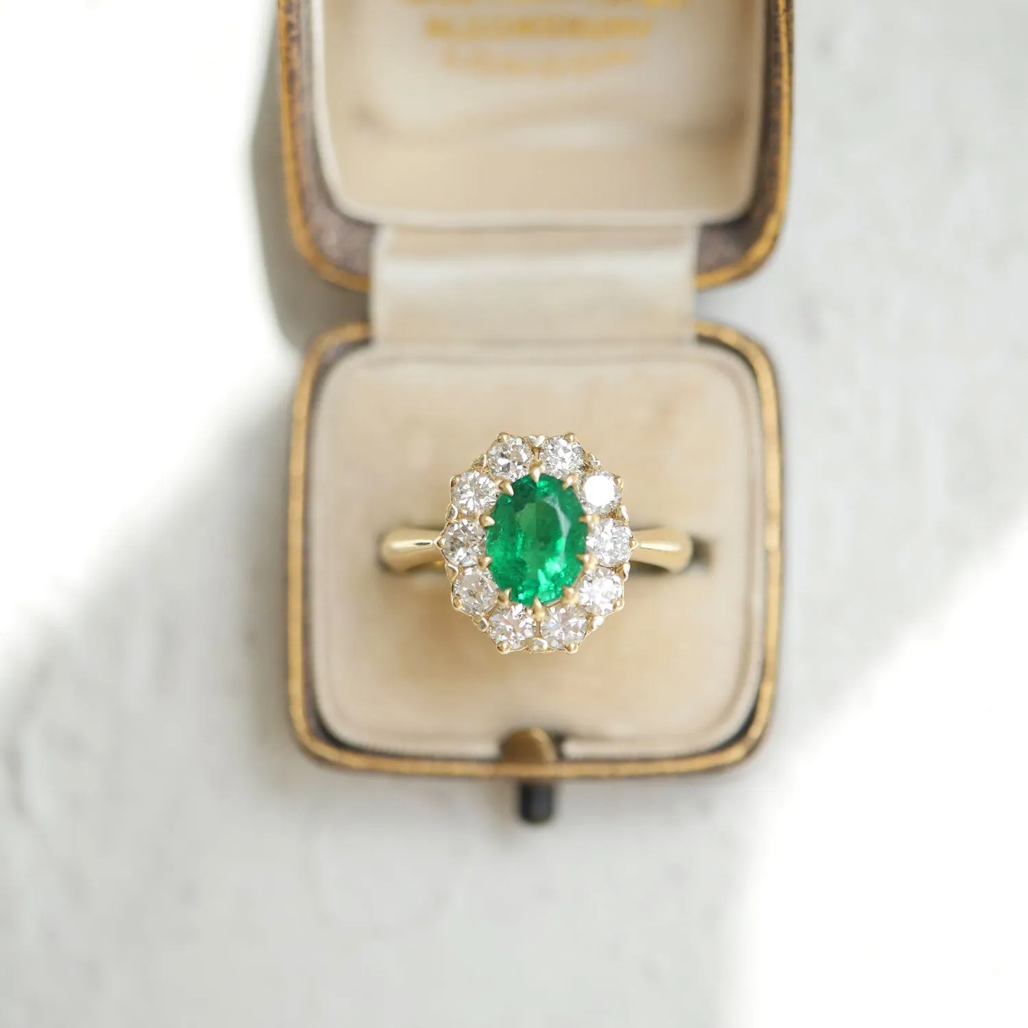 Emerald & Old European Cut Diamond Cluster Ring