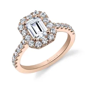 Emerald Cut Classic Halo Engagement Ring - Jacalyn 14k Gold Rose