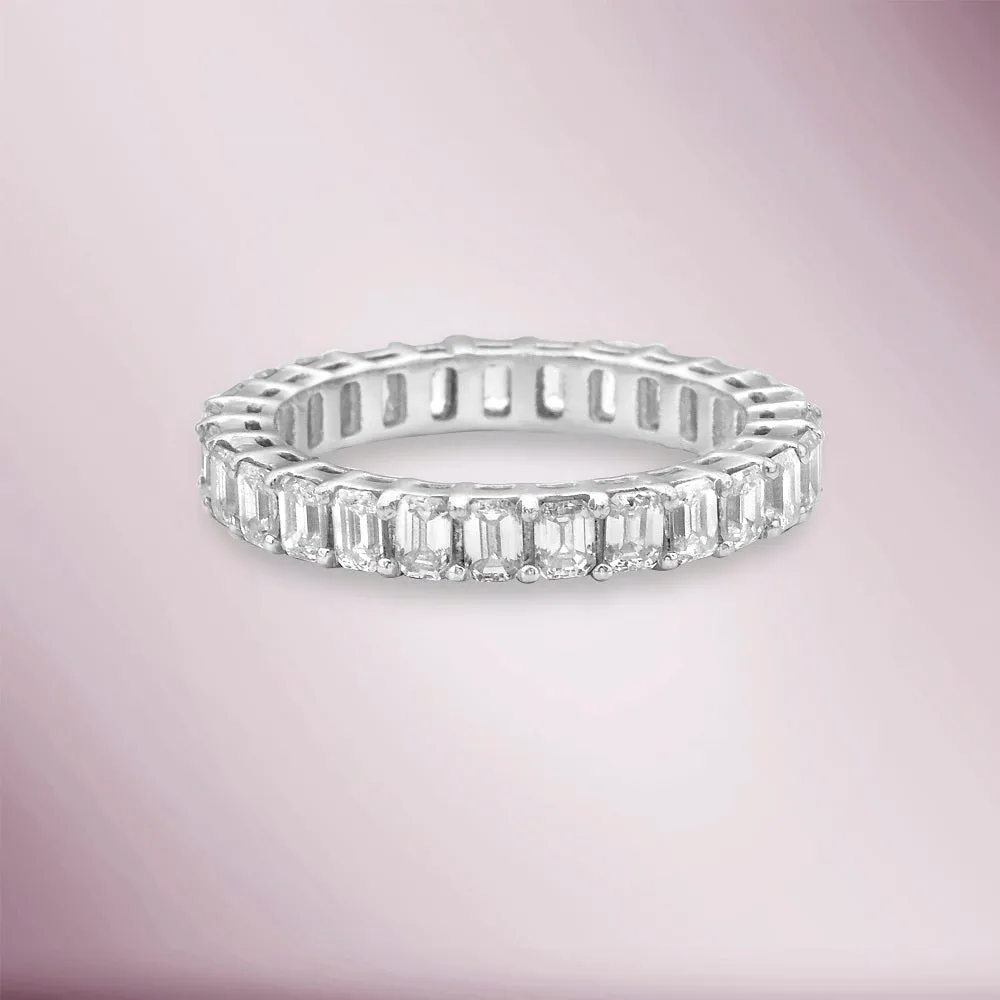 Emerald Cut Diamond Eternity Band (3.60 ct.) 4-Prongs Setting in 18K Gold