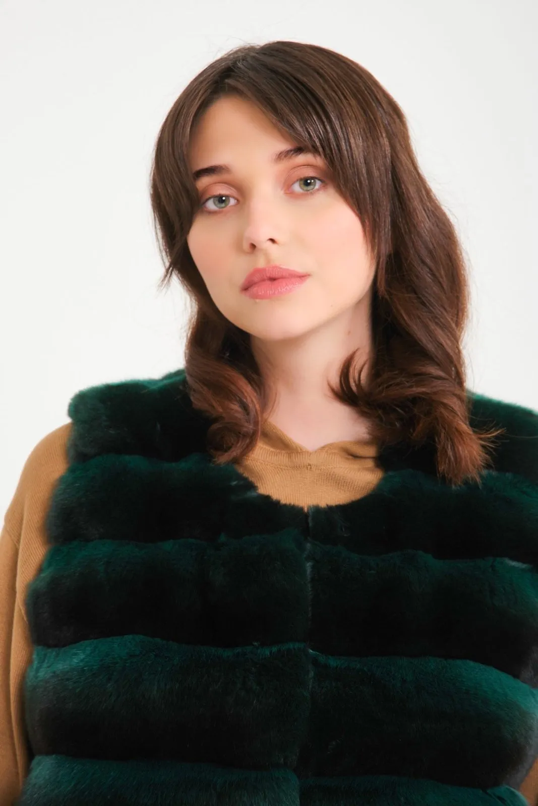 Emerald Green Long Chinchilla Fur Vest