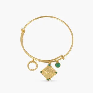 Emerald Taurus Zodiac Coin Gold Plated Silver Bracelet