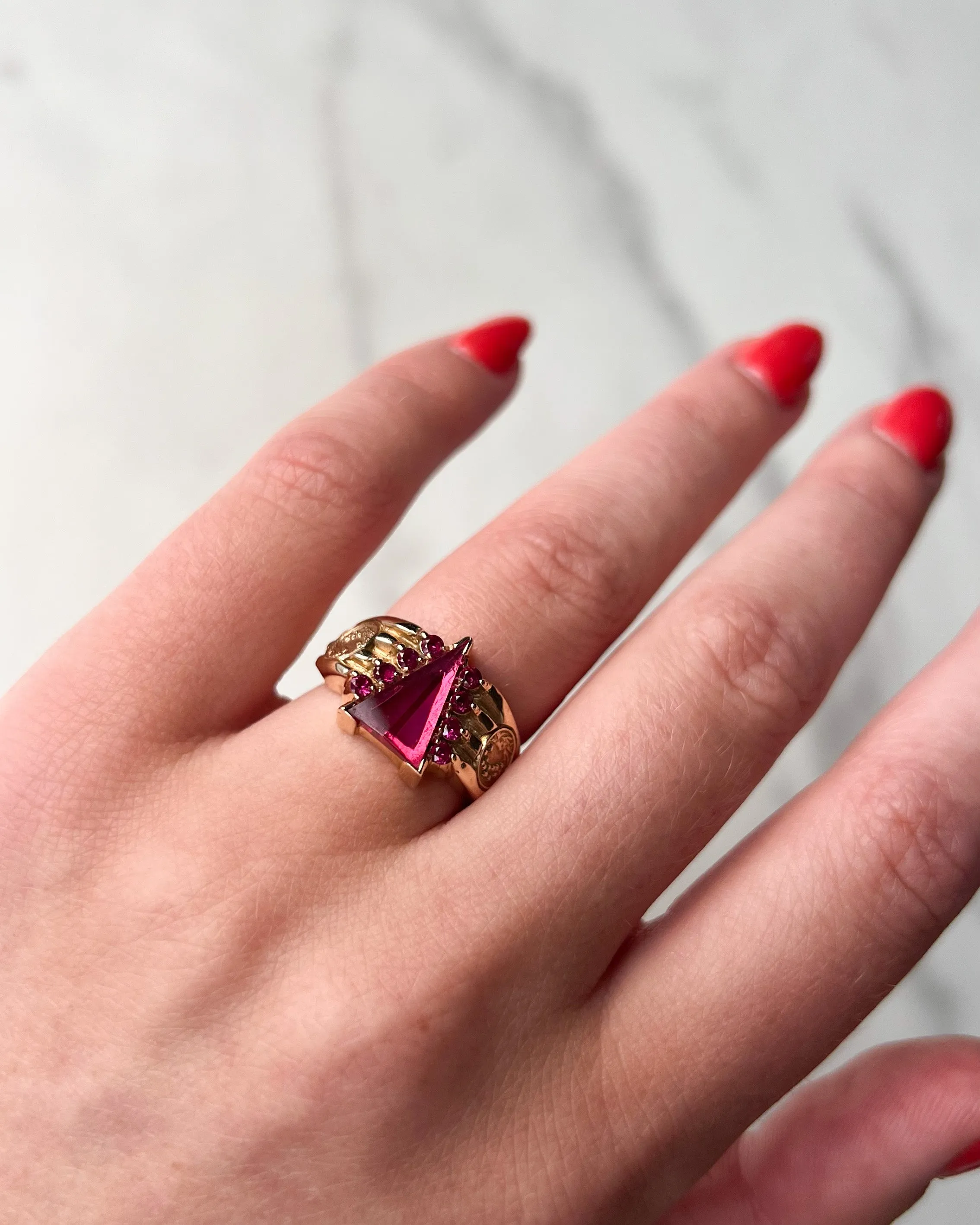 Estate 14k Yellow Gold and Synthetic Ruby Ring