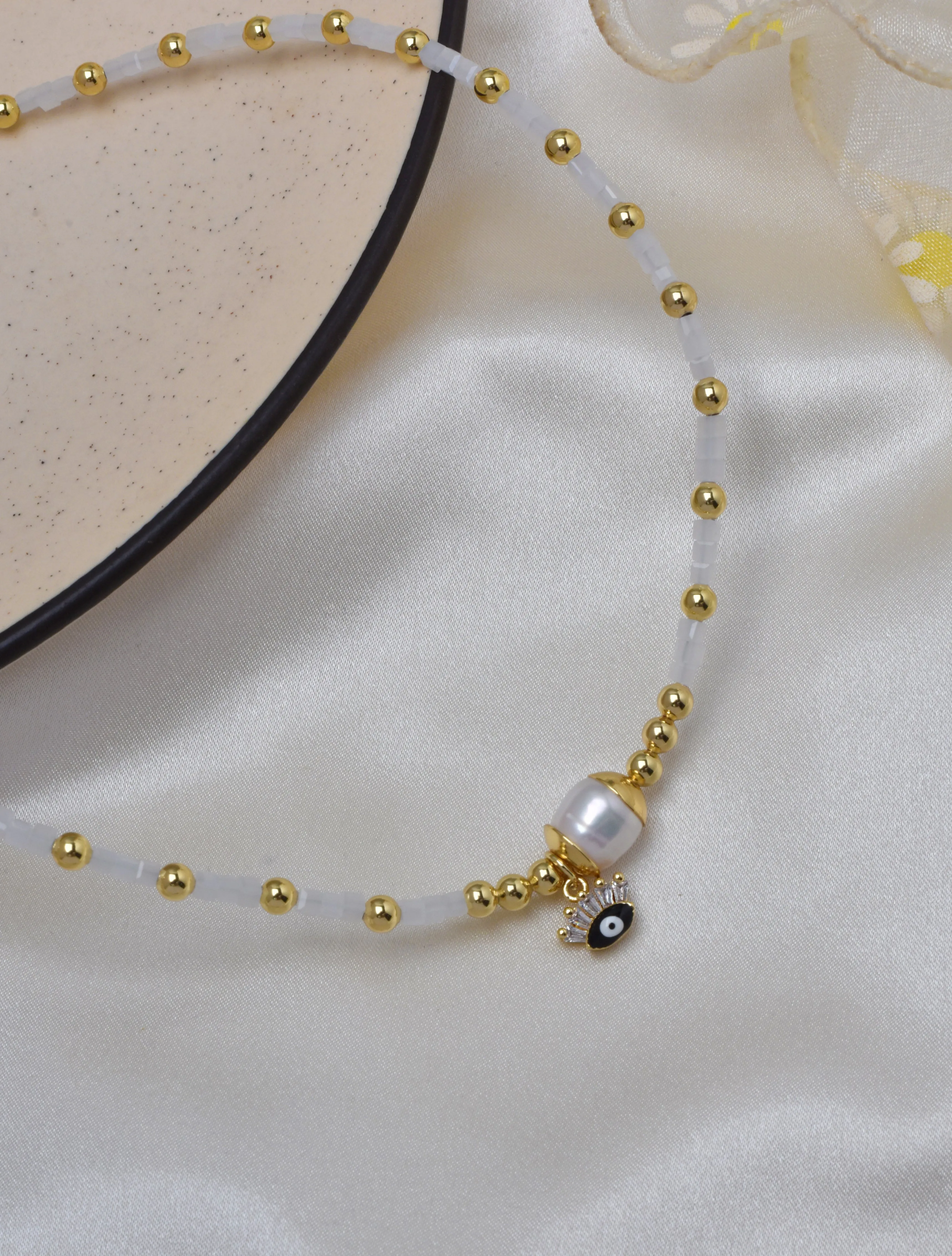 Evil Eye Pearl Beaded Necklace