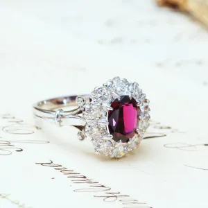 Extraordinary Vintage Deep Wine Ruby & Diamond Cluster Ring