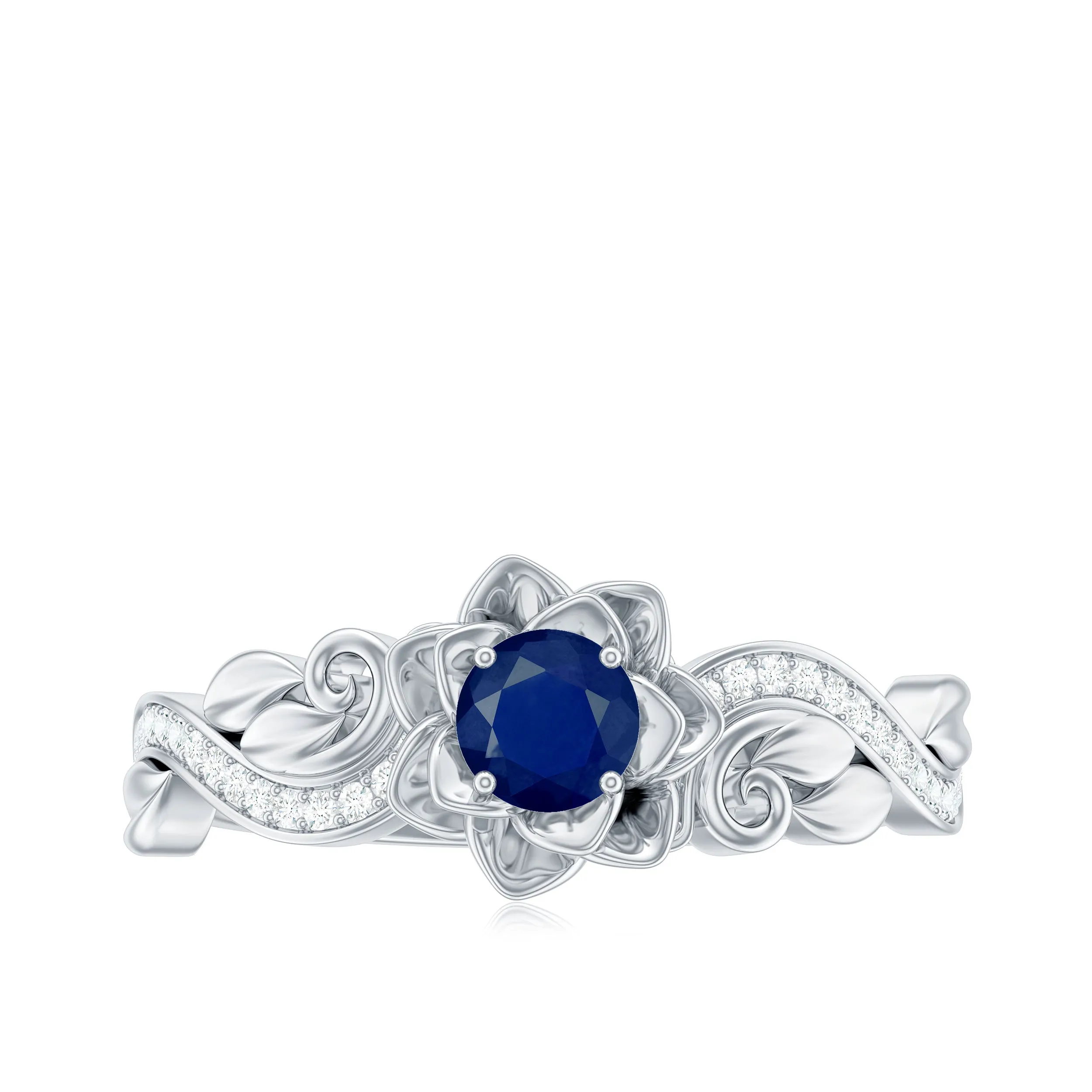 Flower Inspired Blue Sapphire and Diamond Engagement Ring