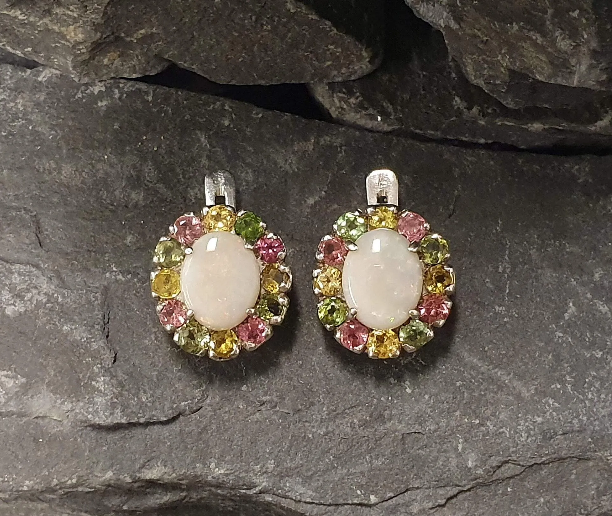 Flower Opal Earrings - Natural Opal Earrings - White Bridal Earrings