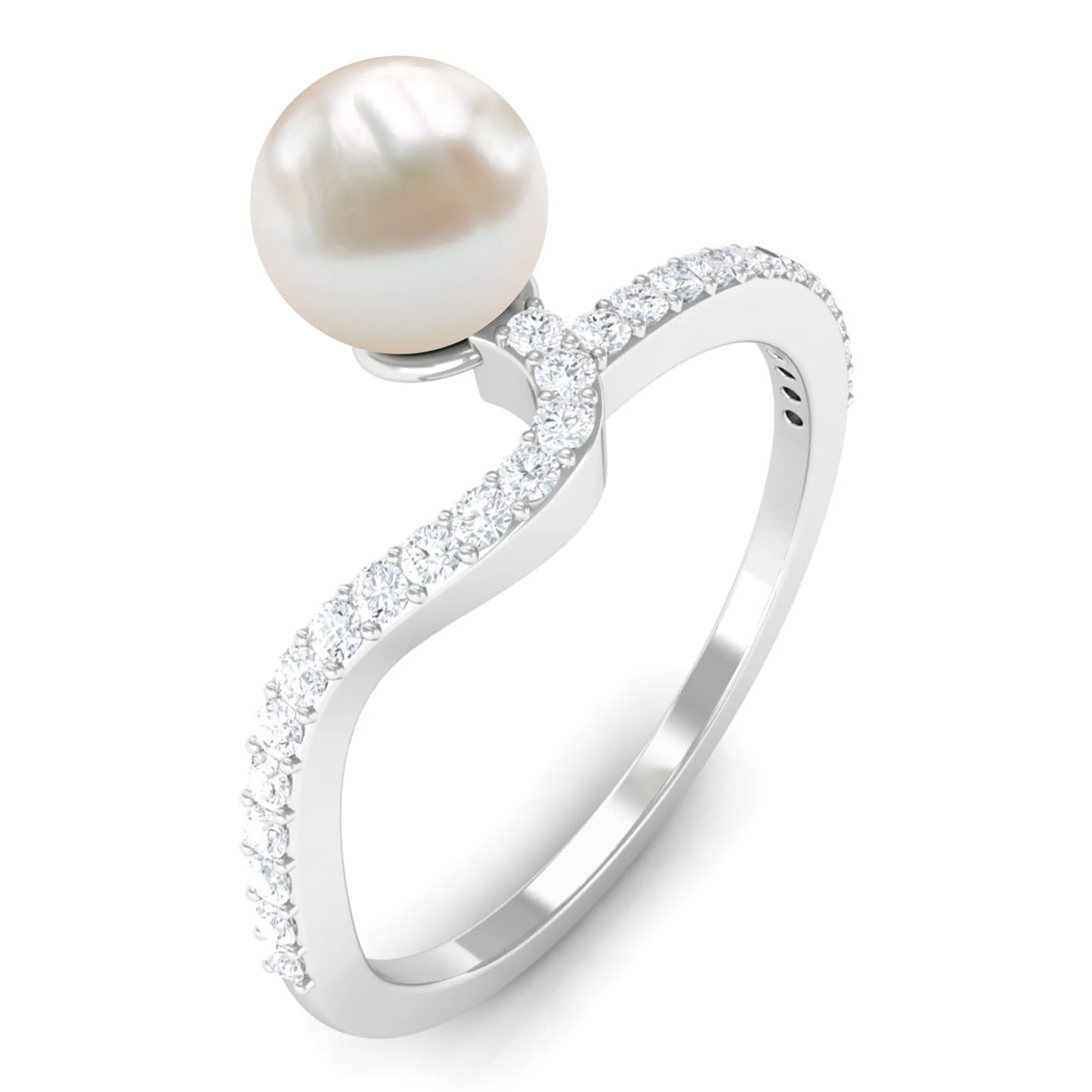 Freshwater Pearl Curved Engagement Ring with Diamond