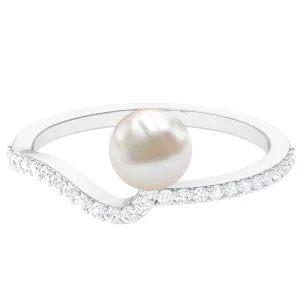 Freshwater Pearl Curved Engagement Ring with Diamond