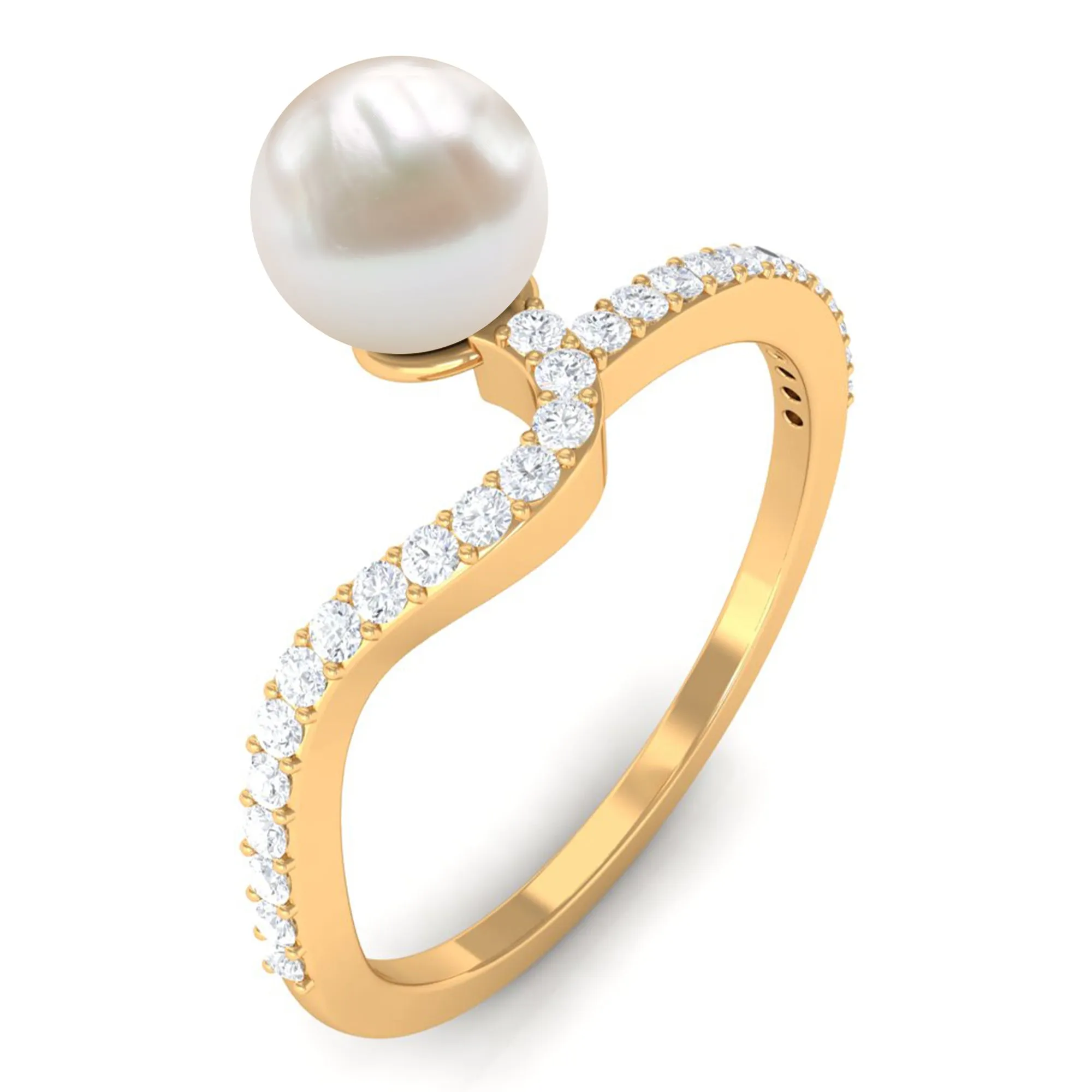 Freshwater Pearl Curved Engagement Ring with Diamond