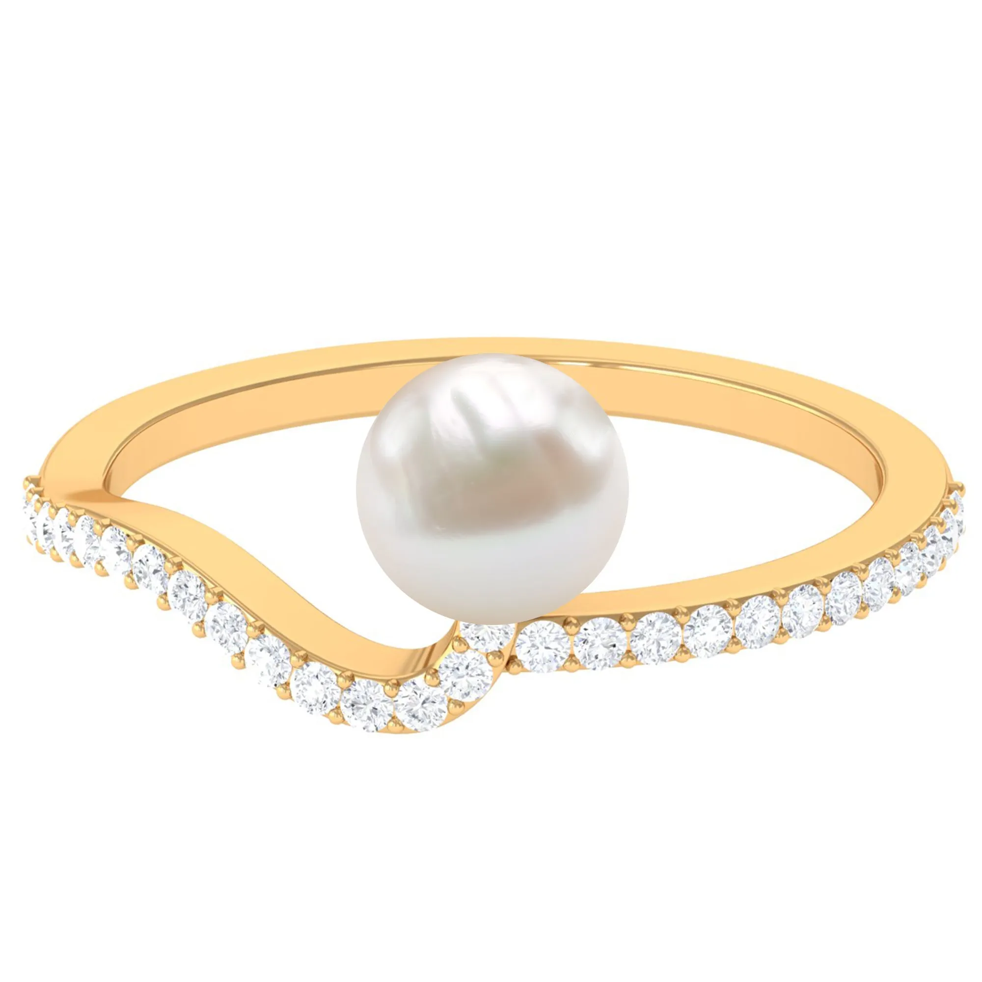 Freshwater Pearl Curved Engagement Ring with Diamond