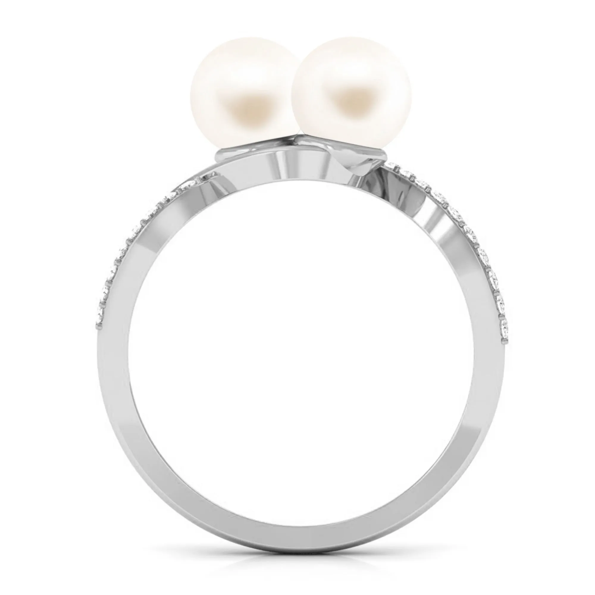 Genuine Freshwater Pearl Toi Et Moi Crossover Ring with Diamond