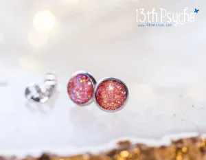 Glitter button stud earrings, Stainless steel