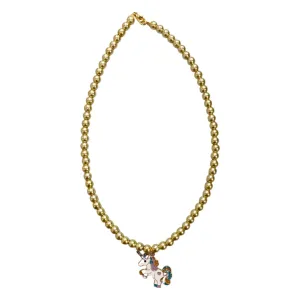 Gold Beaded Necklace with Unicorn