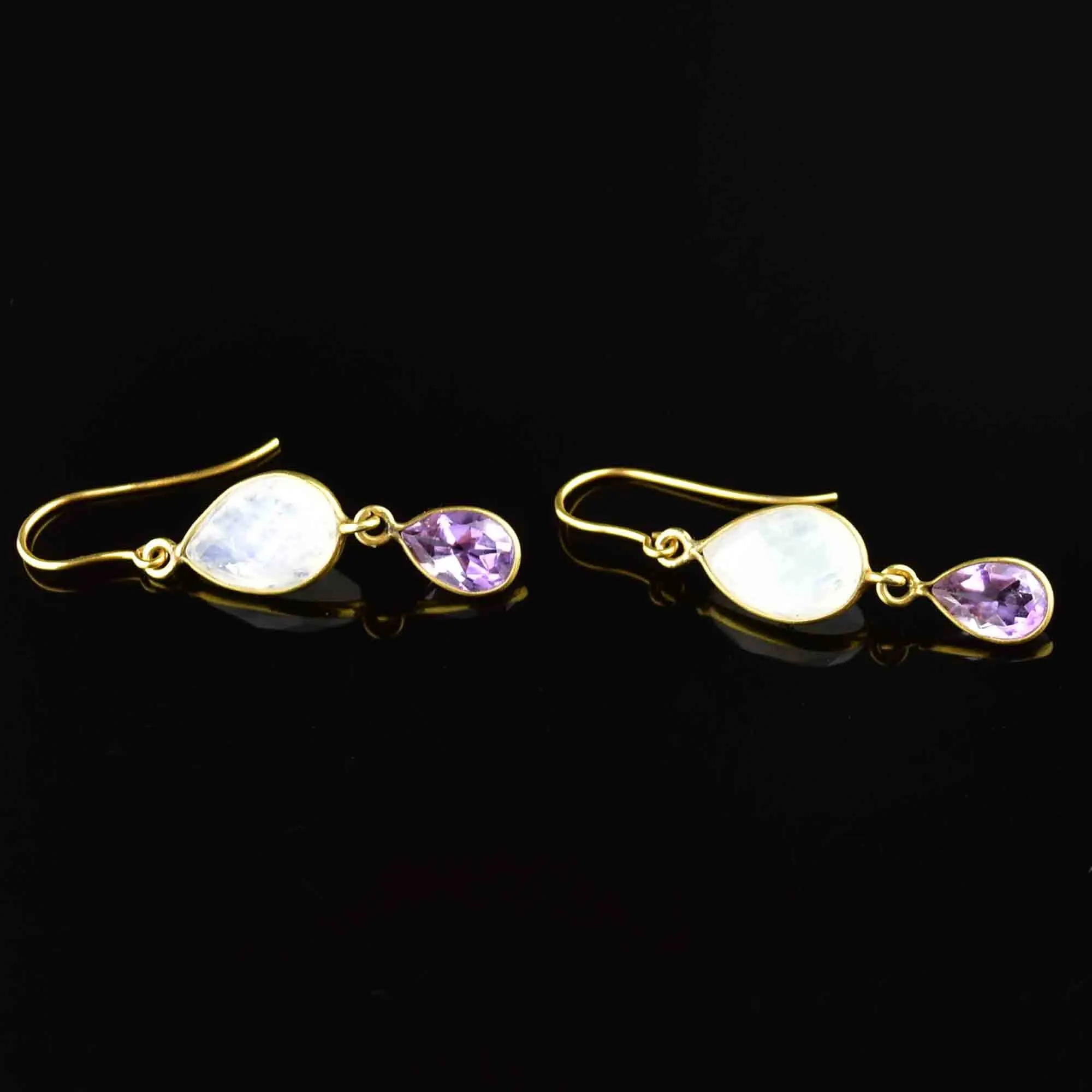 Gold Faceted Amethyst Moonstone Drop Earrings