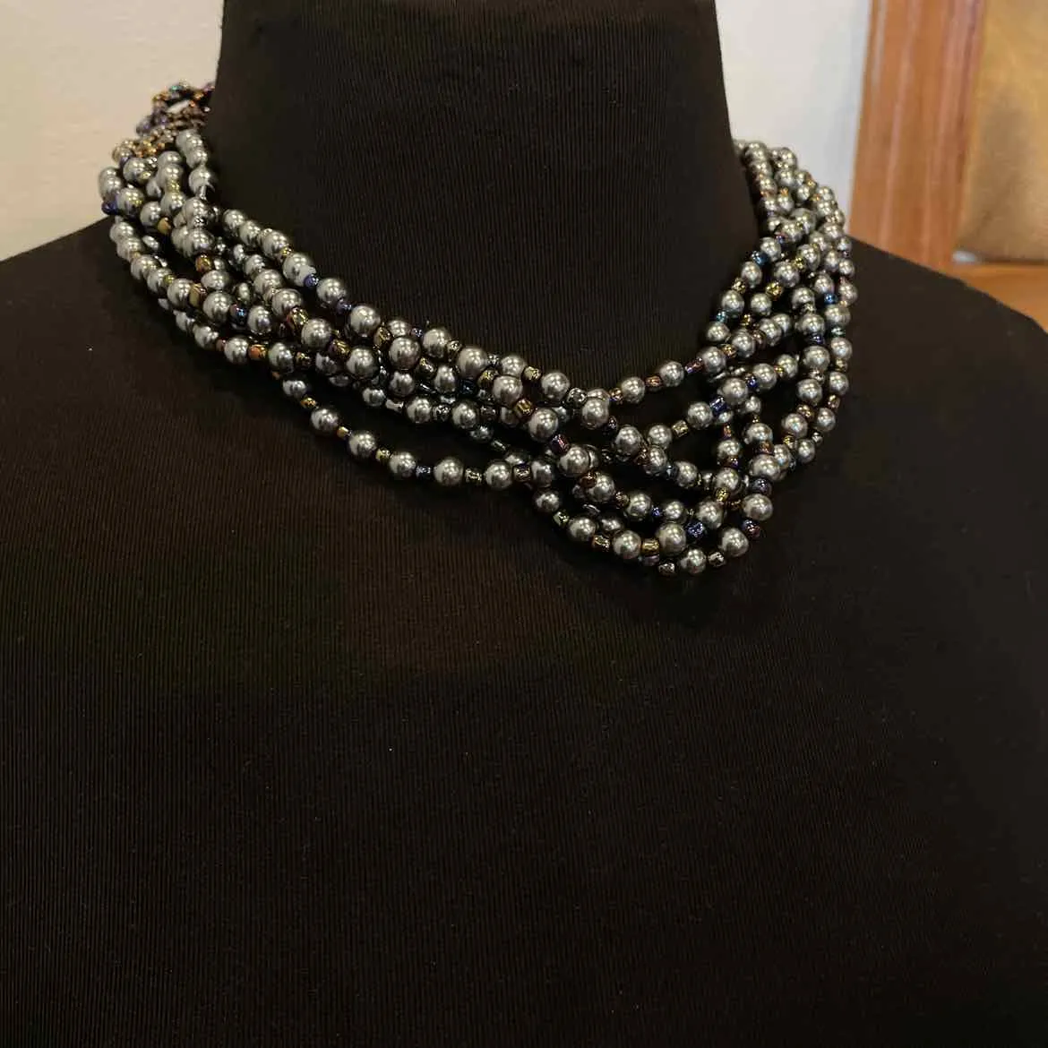 gray/brown Beaded multi strand Necklace